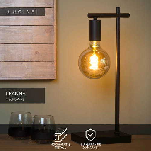 Lucide LEANNE - Tischlampe - 1xE27 - Schwarz - USP